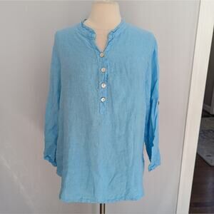Women's Alexandre Laurent Blue Linen Mint Button Down Medium Approx